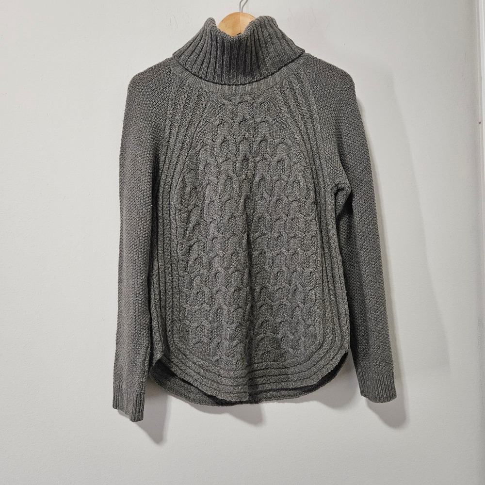 Max Studio Womens Grey Wool Blend Cable Knit Turtleneck Sweater Size Medium